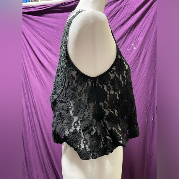 Edgy Unique Black Mesh Lace Cropped Top Tank with a Dual-Sided Design (Medium) - Picture 8 of 10